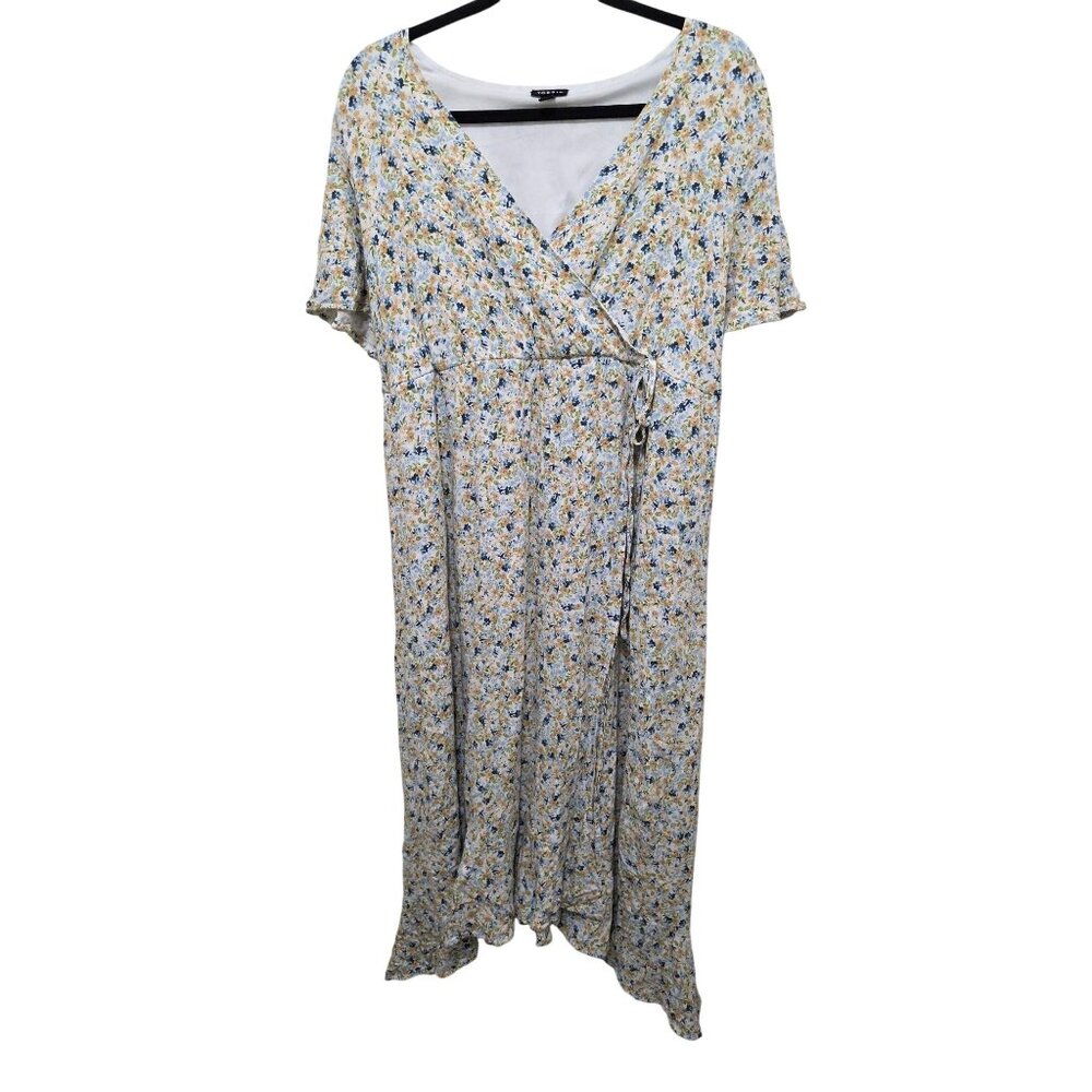 Torrid Women's Hi-Lo Cottage Core Fairy Floral Wrap Maxi Dress Short Sleeves